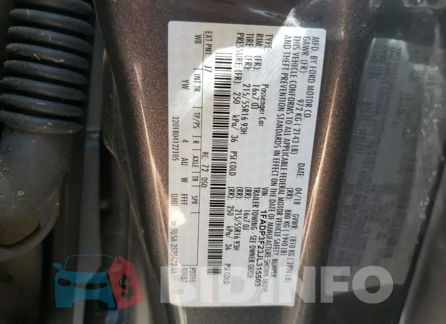 1FADP3F23JL315503 Photo# 13