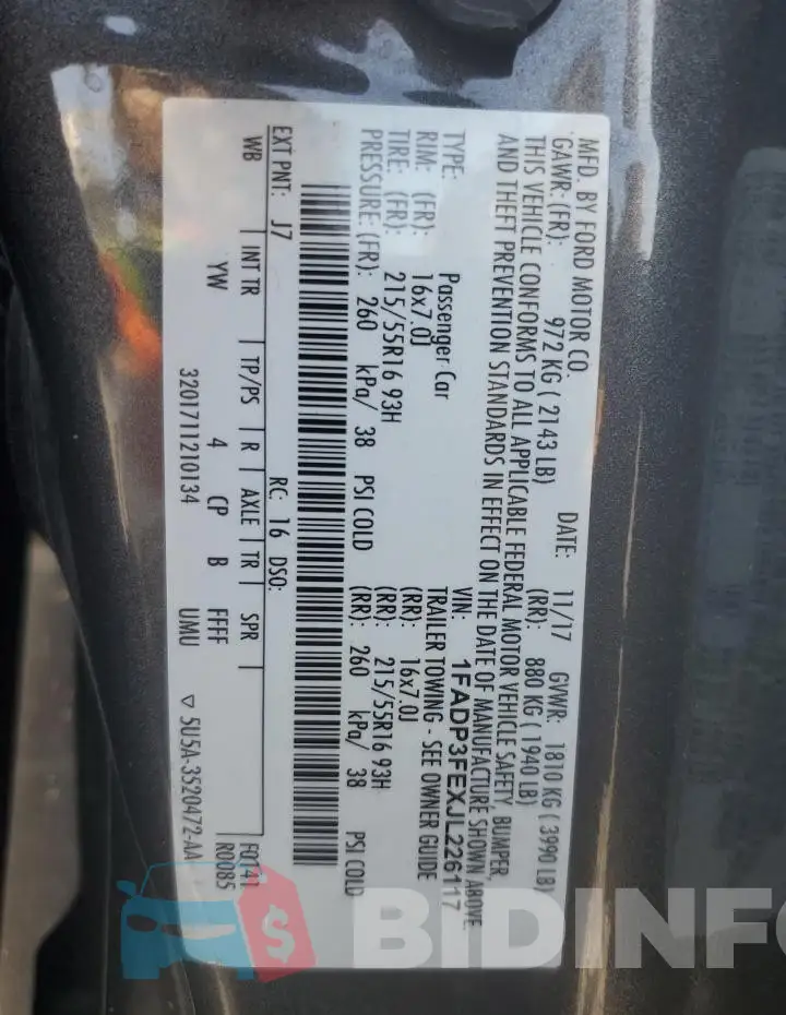 1FADP3FEXJL226117 Photo# 12