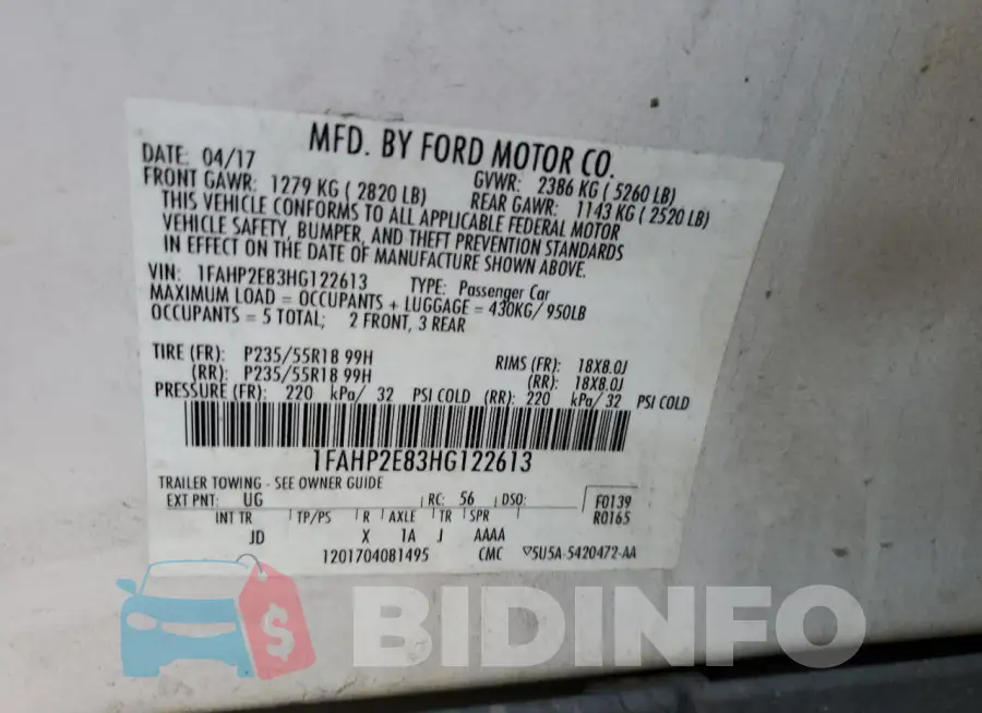 1FAHP2E83HG122613 Photo# 12