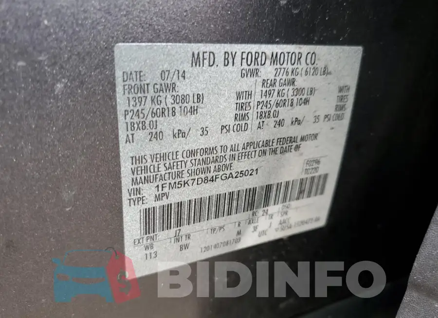 1FM5K7D84FGA25021 Photo# 14
