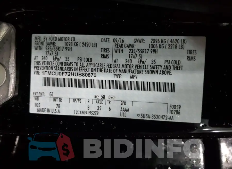 1FMCU0F72HUB80670 Photo# 12