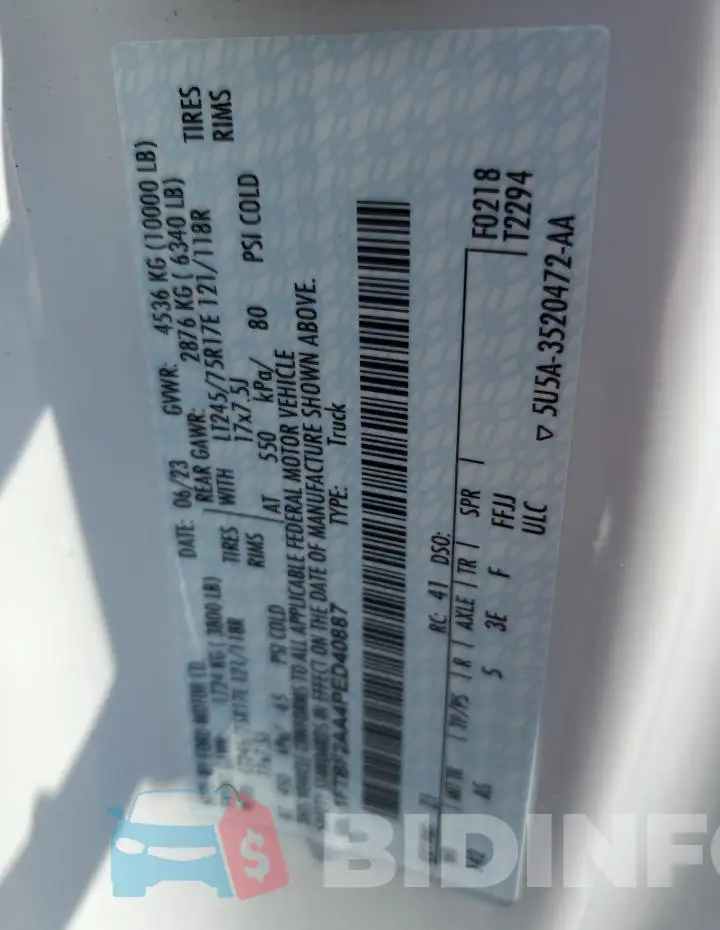 1FTBF2AA4PED40887 Photo# 13