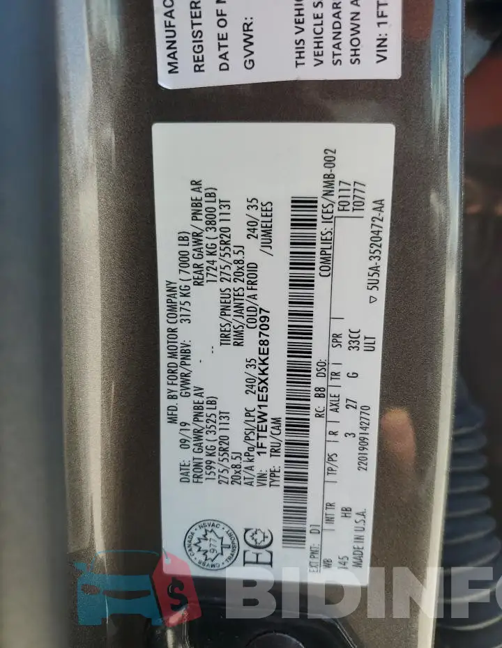 1FTEW1E5XKKE87097 Photo# 12