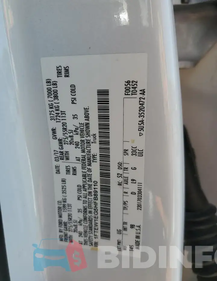 1FTEW1EG5HFB89110 Photo# 12