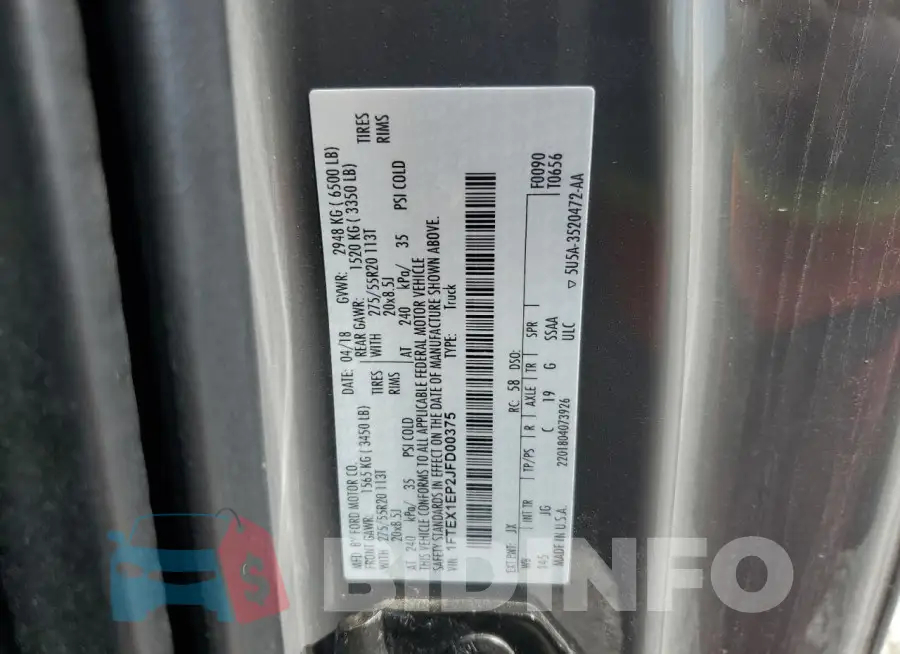 1FTEX1EP2JFD00375 Photo# 12