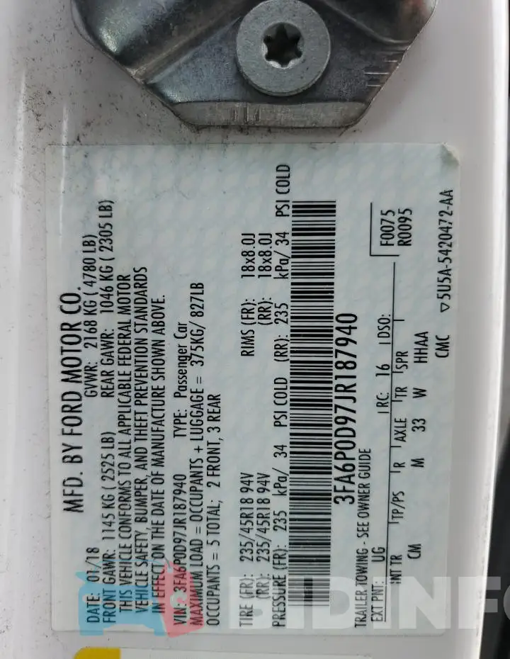3FA6P0D97JR187940 Photo# 12