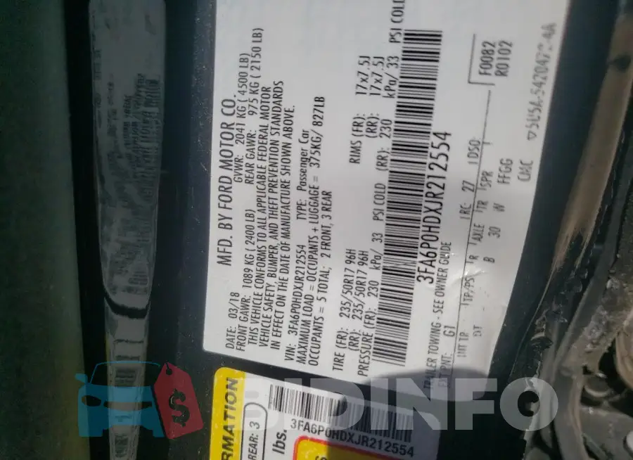3FA6P0HDXJR212554 Photo# 12