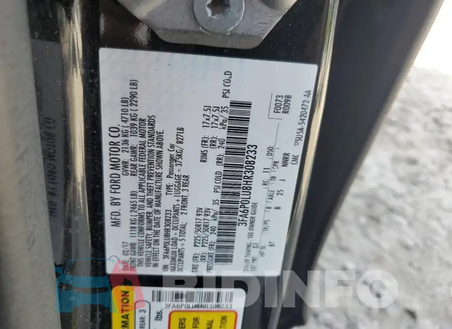 3FA6P0LU8HR308233 Photo# 13