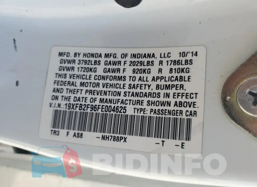 19XFB2F96FE004625 Photo# 12