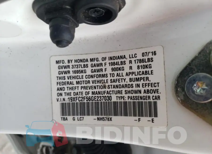 19XFC2F56GE237030 Photo# 12