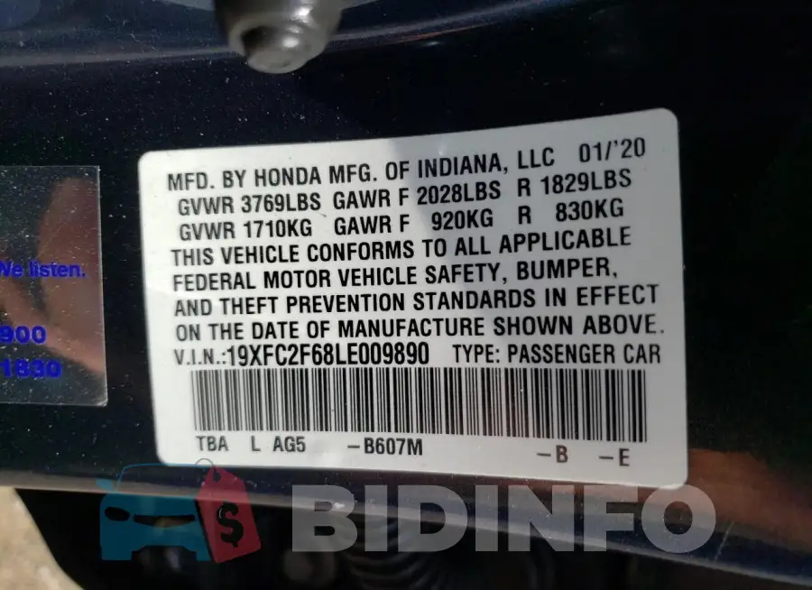 19XFC2F68LE009890 Photo# 12