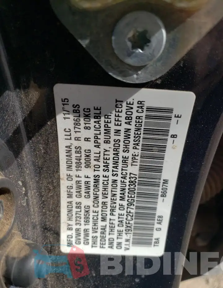 19XFC2F79GE003837 Photo# 12