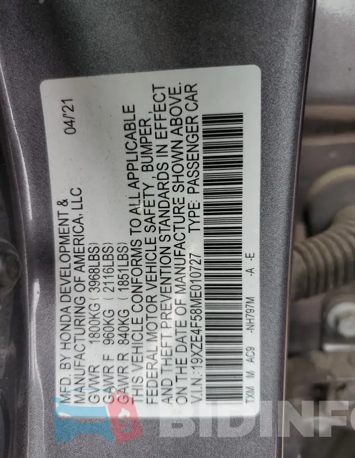 19XZE4F58ME010727 Photo# 12