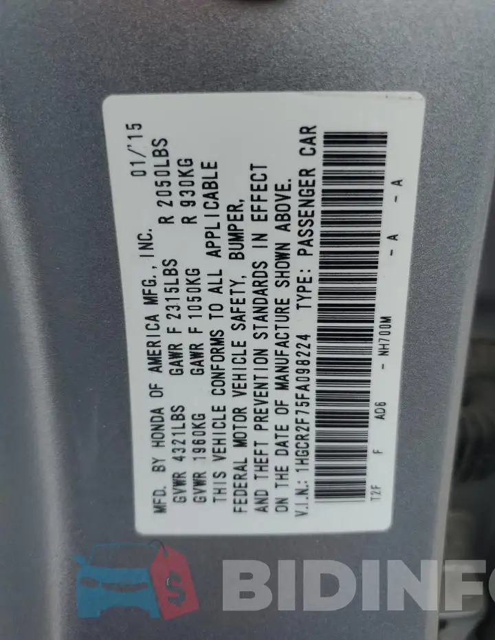 1HGCR2F75FA098224 Photo# 12
