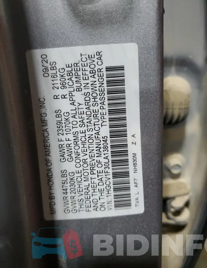 1HGCV1F30LA138045 Photo# 12