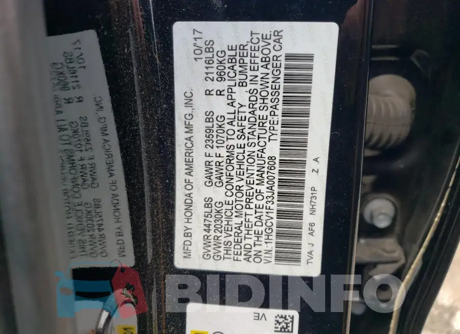 1HGCV1F33JA007608 Photo# 12