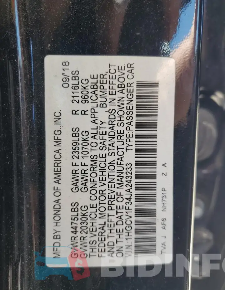 1HGCV1F34JA243233 Photo# 13