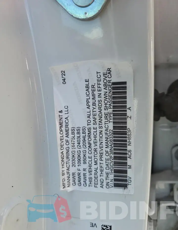 1HGCV2F3XMA007700 Photo# 13