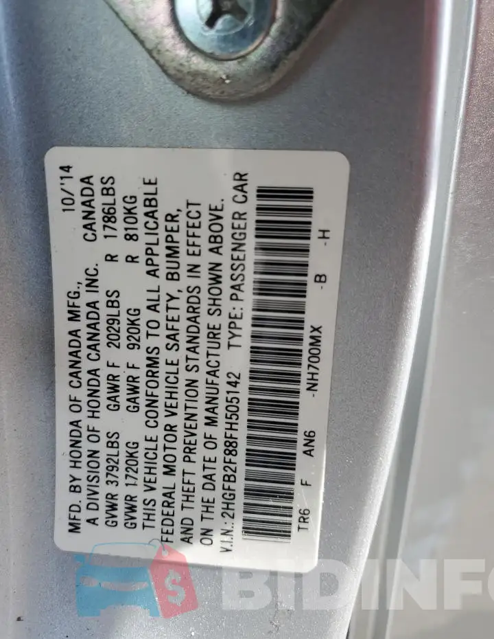 2HGFB2F88FH505142 Photo# 13