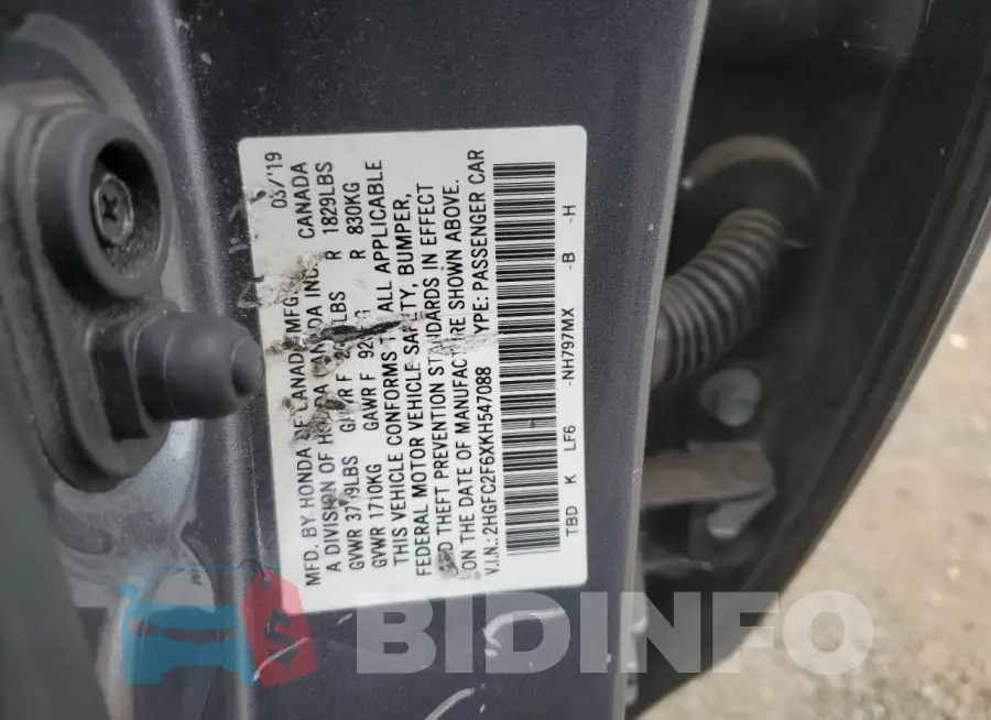 2HGFC2F6XKH547088 Photo# 12