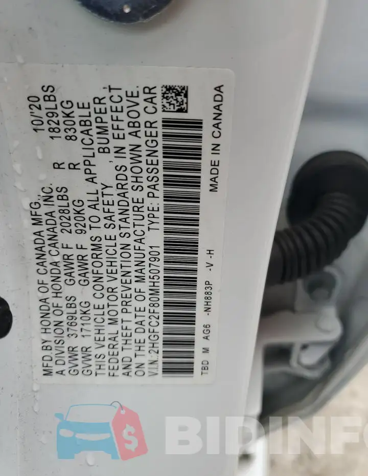 2HGFC2F80MH507901 Photo# 12