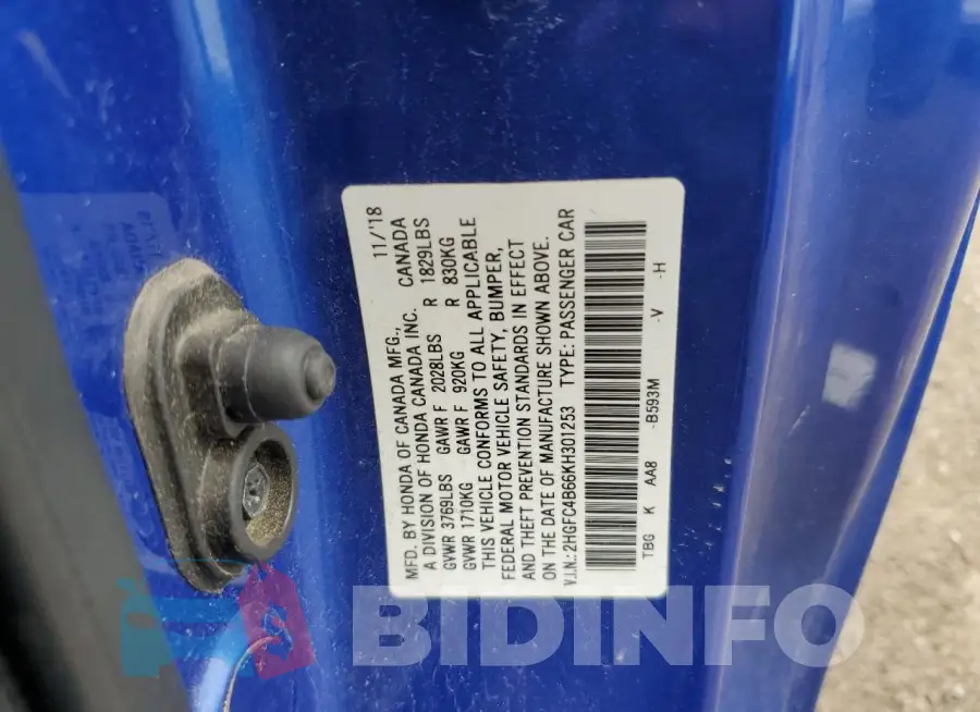 2HGFC4B66KH301253 Photo# 12