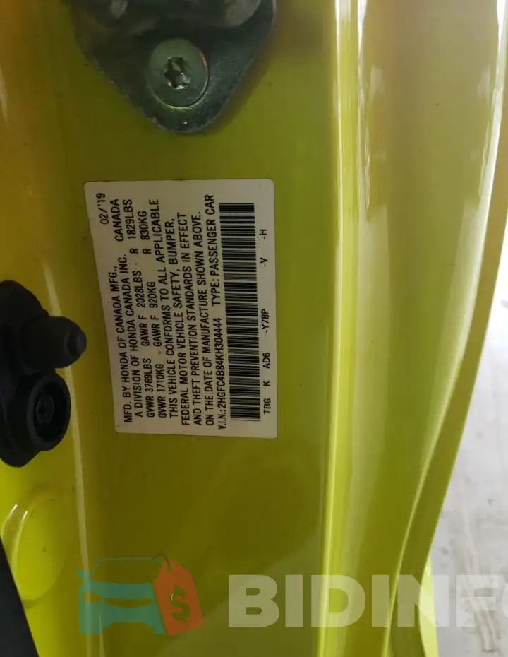 2HGFC4B84KH304444 Photo# 13