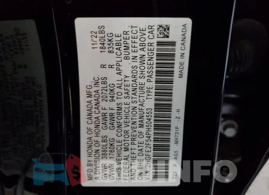 2HGFE2F54PH504553 Photo# 12