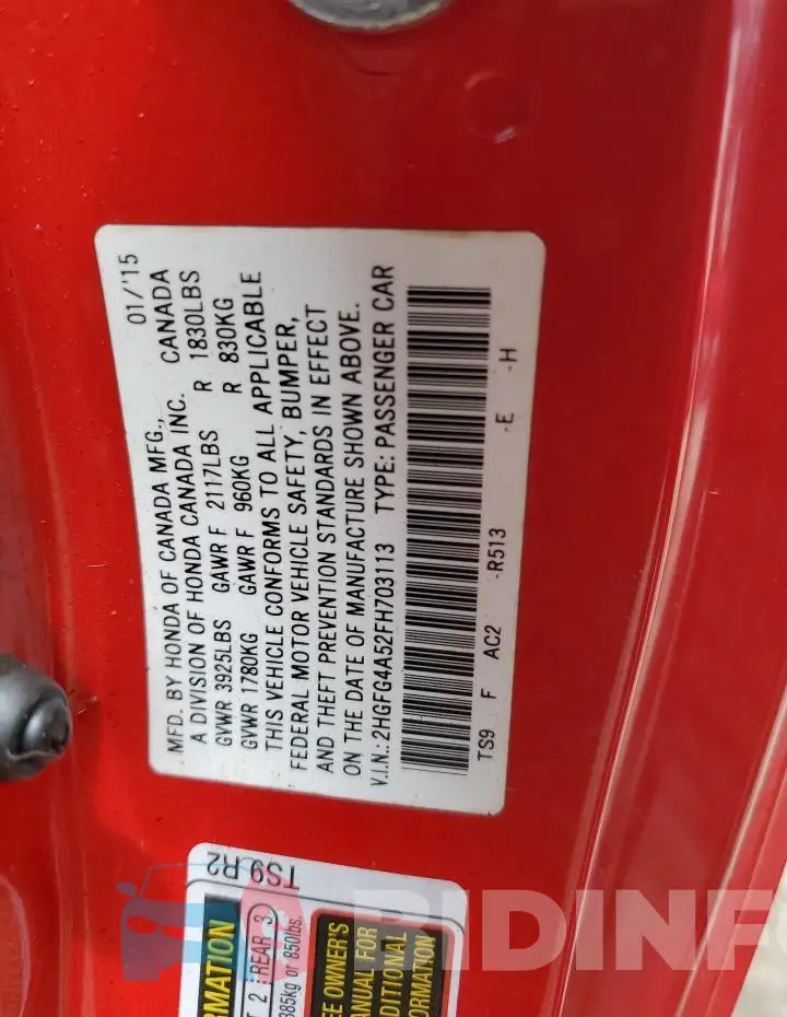 2HGFG4A52FH703113 Photo# 13