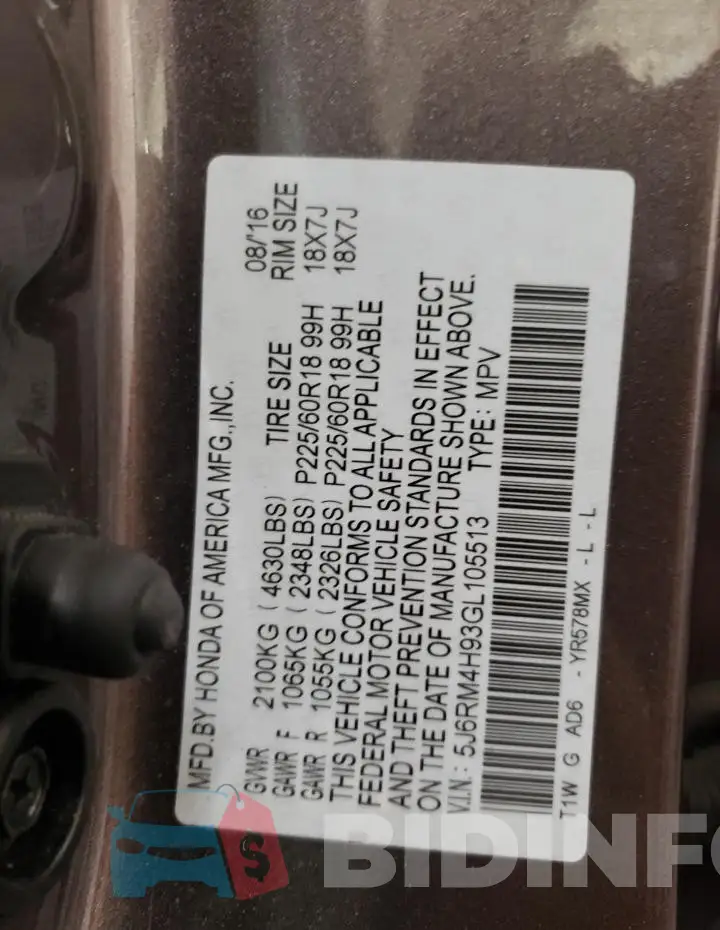 5J6RM4H93GL105513 Photo# 12