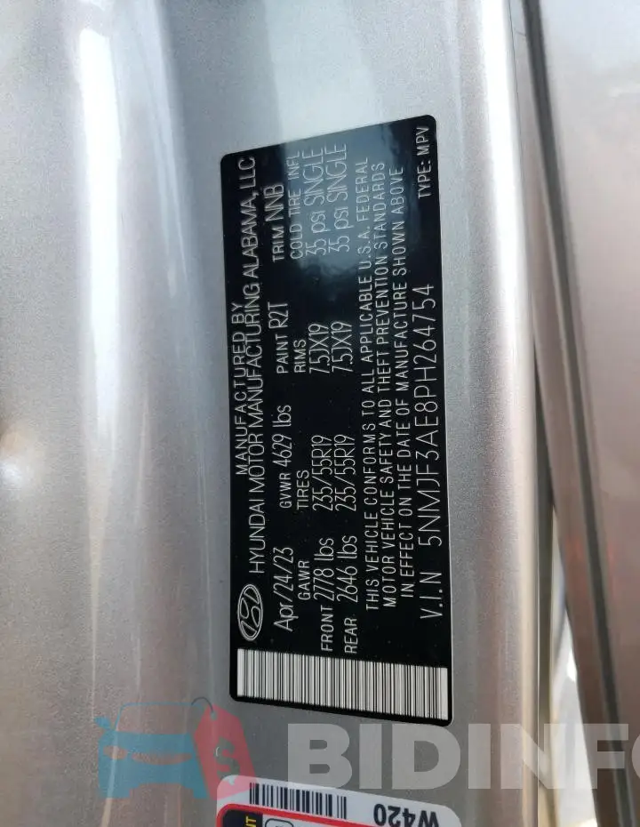 5NMJF3AE8PH264754 Photo# 14