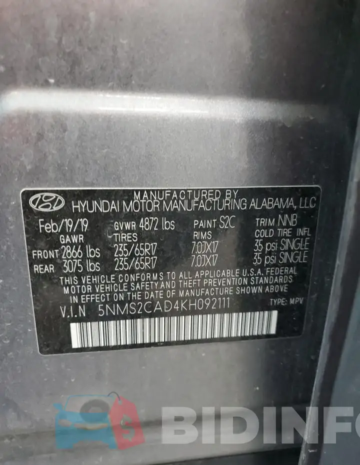 5NMS2CAD4KH092111 Photo# 13