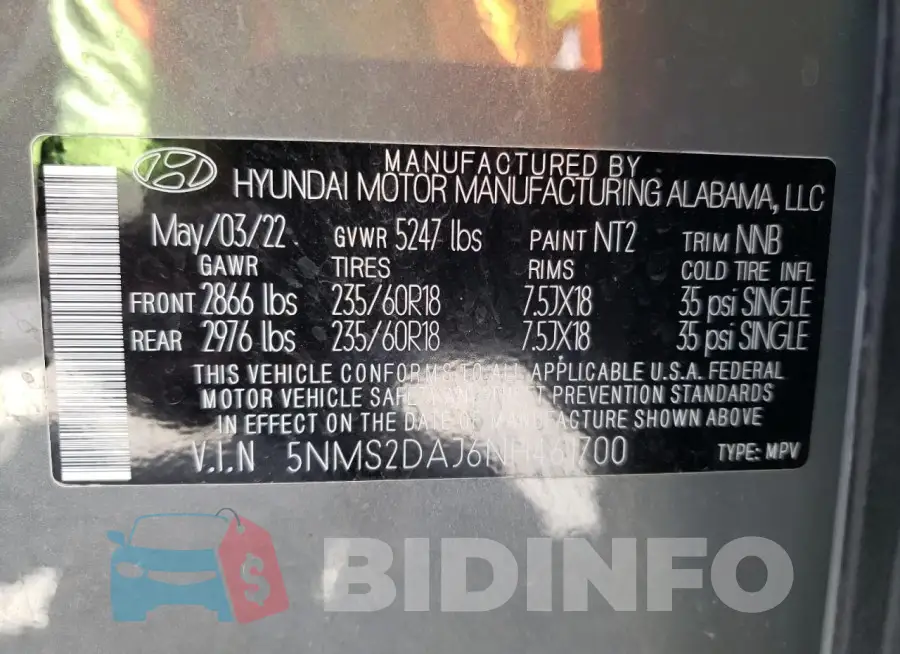 5NMS2DAJ6NH461700 Photo# 13