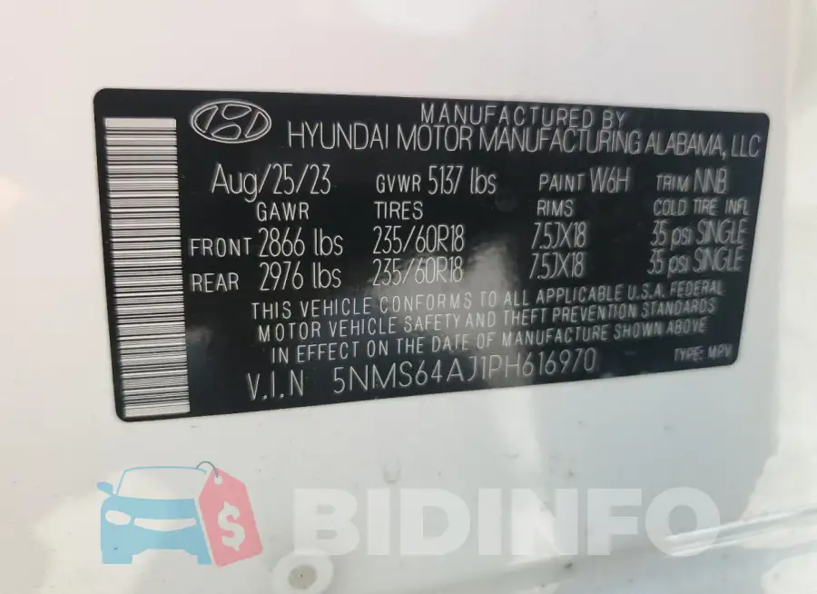 5NMS64AJ1PH616970 Photo# 14