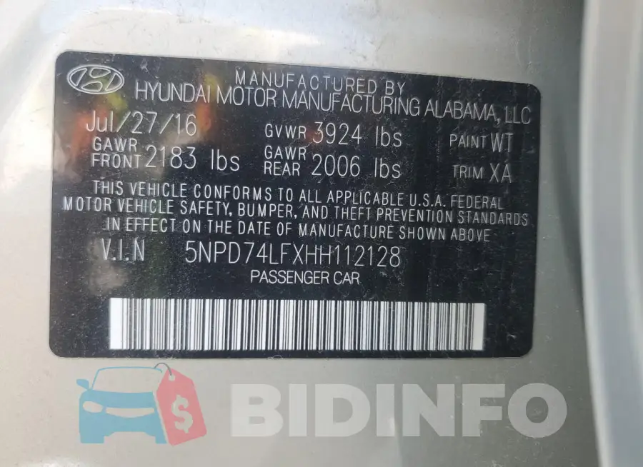 5NPD74LFXHH112128 Photo# 12