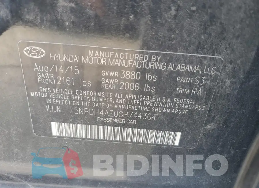 5NPDH4AE0GH744304 Photo# 12