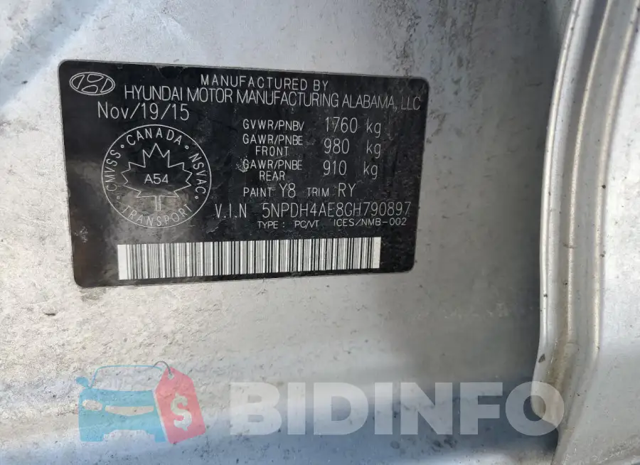 5NPDH4AE8GH790897 Photo# 12