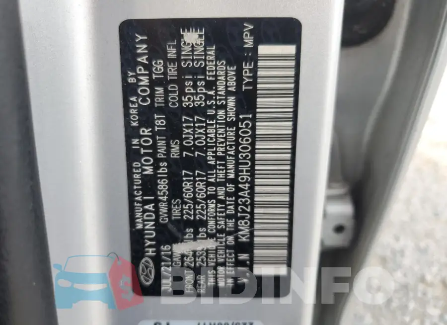 KM8J23A49HU306051 Photo# 13