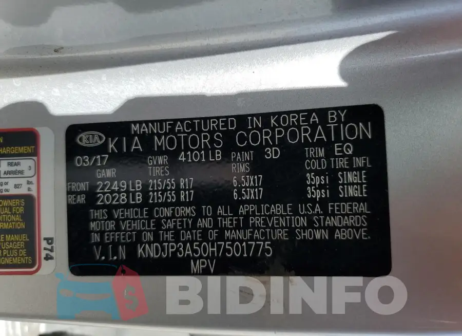 KNDJP3A50H7501775 Photo# 14