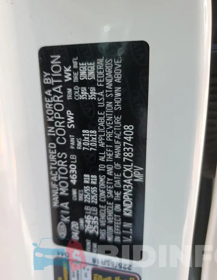 KNDPN3ACXL7837408 Photo# 13