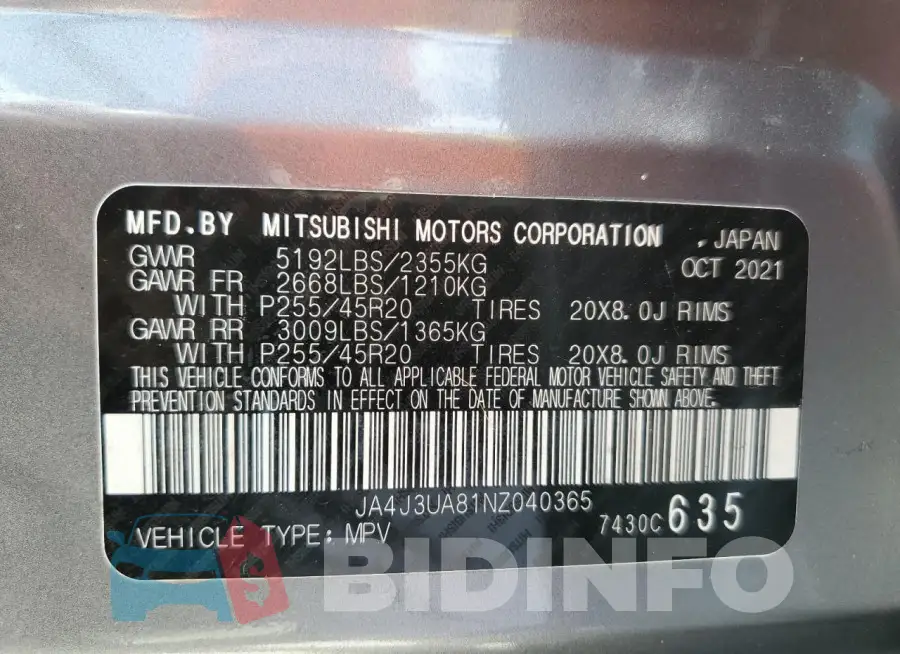 JA4J3UA81NZ040365 Photo# 14