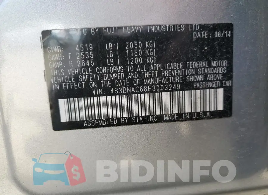 4S3BNAC68F3003249 Photo# 12