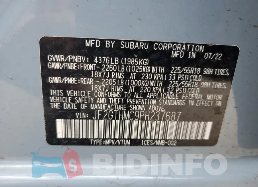 JF2GTHMC9PH237687 Photo# 12