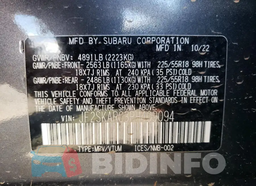 JF2SKARC3PH409094 Photo# 14