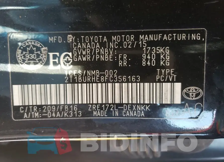 2T1BURHE8FC356163 Photo# 13