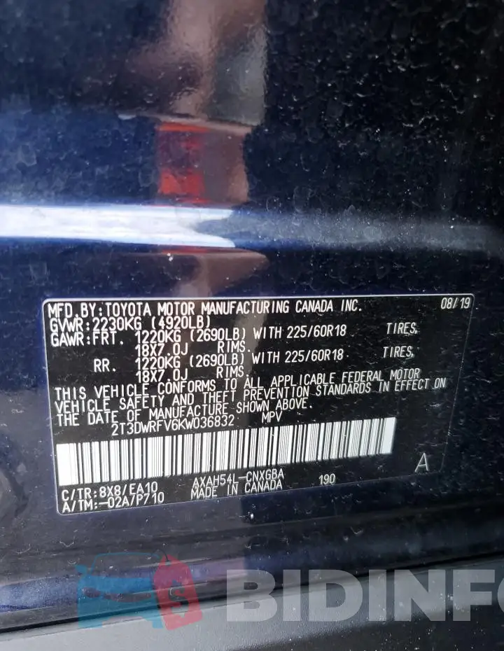2T3DWRFV6KW036832 Photo# 14