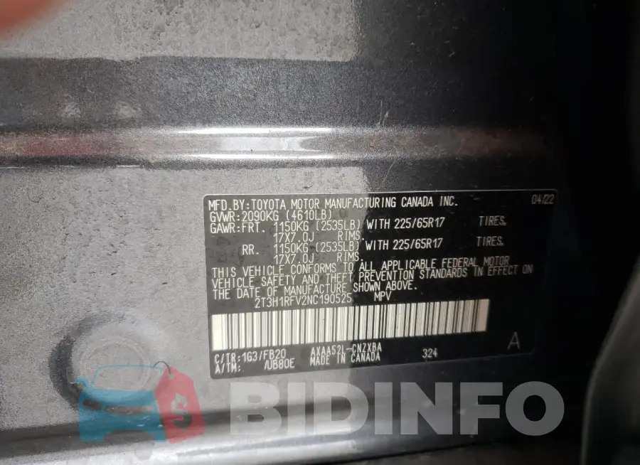 2T3H1RFV2NC190525 Photo# 13