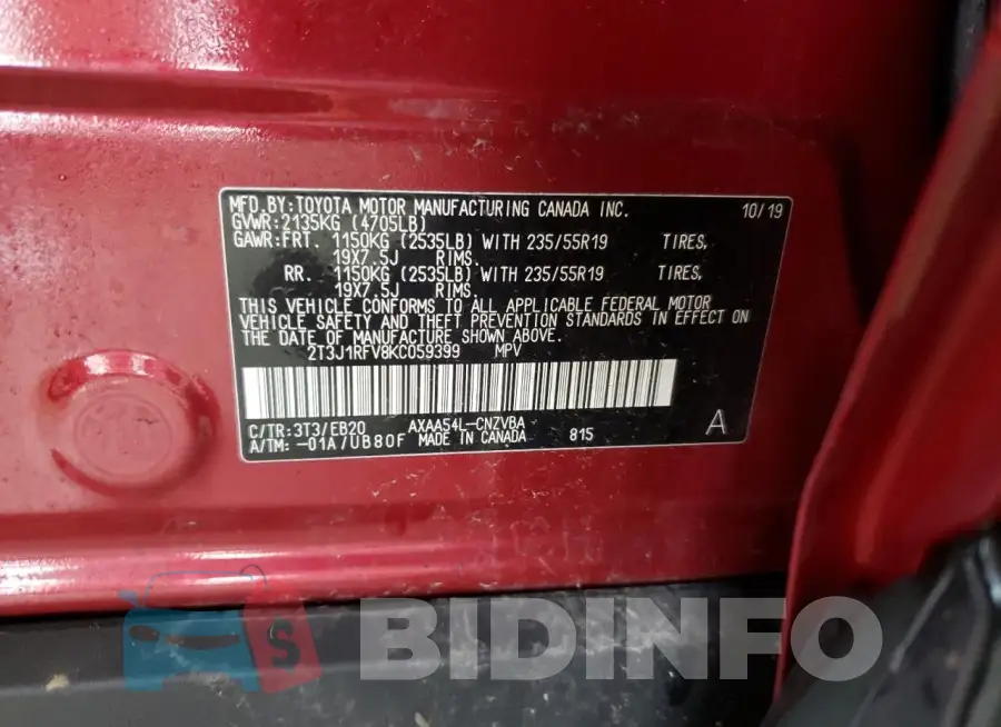 2T3J1RFV8KC059399 Photo# 13