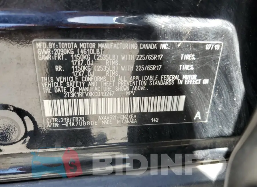 2T3K1RFVXKC019247 Photo# 12
