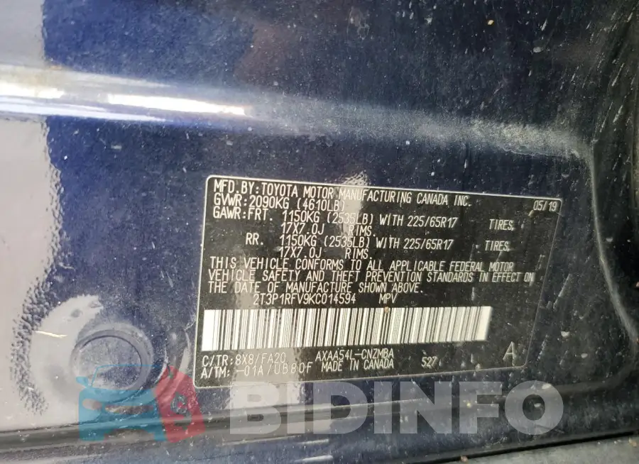 2T3P1RFV9KC014594 Photo# 12